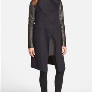 Wool Blend Coat With Leather Sleeves - Mackage.